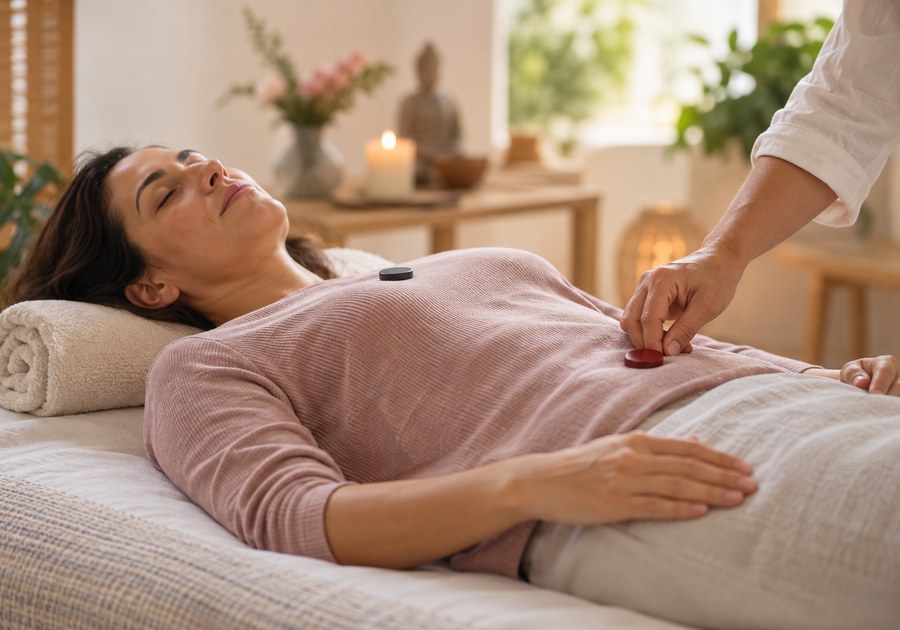 Sessio de biomagnetisme amb una persona adulta descansant